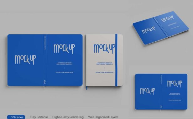 笔记本封面模型卷样机 (PSD,PDF)