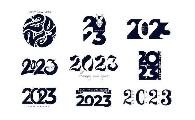 数字2023年新春快乐标志矢量插画[eps]