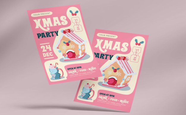 圣诞节庆祝派对宣传海报模板 (AI,EPS,JPG,PNG)