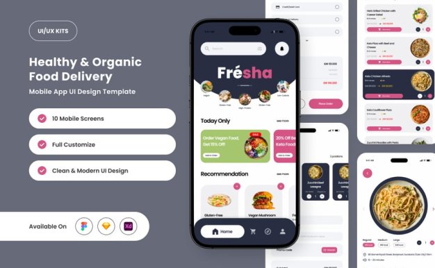 基于植物的食品应用APP UI KIT (FIG,SKETCH,XD)