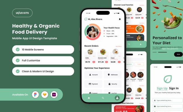 健康食品应用APP UI KIT (FIG,SKETCH,XD)