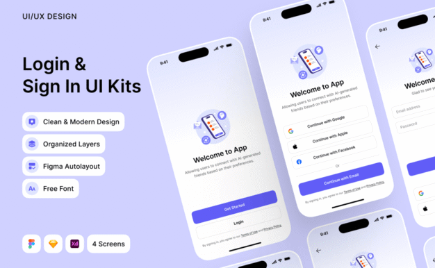 现代登录并登录UI套件 (FIG,SKETCH,XD)