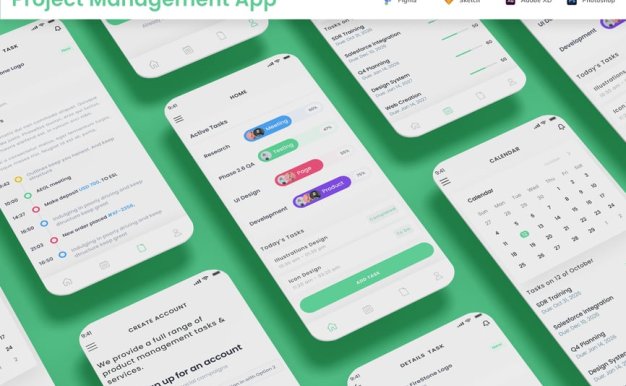 项目和任务管理和日历工作计划应用APP UI KIT (FIG,SKETCH,PSD,XD,SVG)