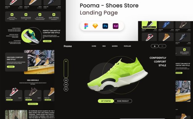 鞋店着陆页UI套件网页UI模板 (FIG,PSD,SKETCH,XD)