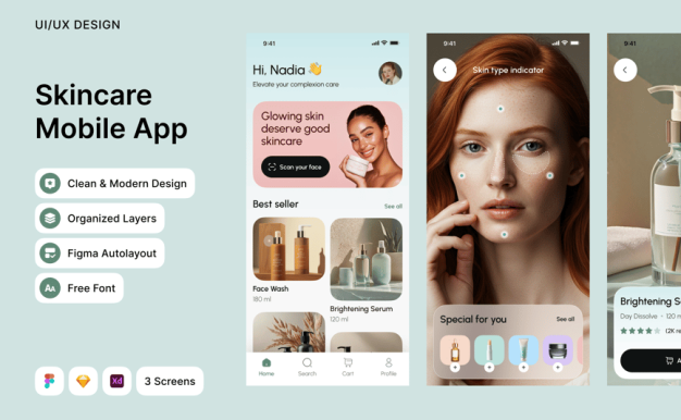 护肤品电商手机应用APP UI KIT (FIG,SKETCH,XD)