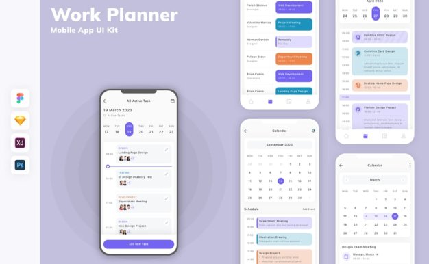 工作计划者移动应用APP UI KIT (SKETCH,FIG,XD,PSD)