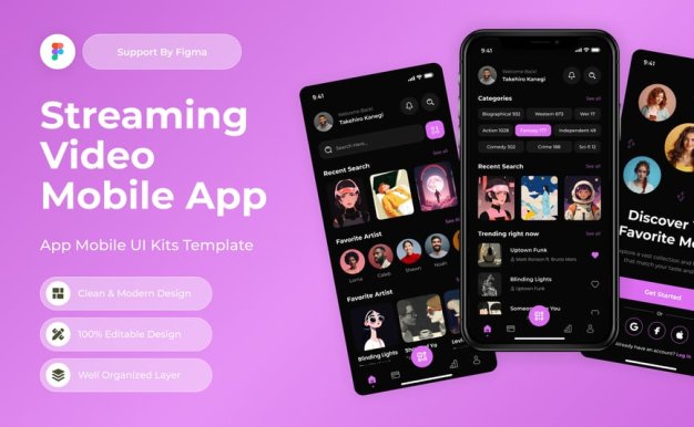 流视频移动应用APP UI KIT (FIG)