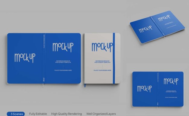 笔记本封面模型卷样机 (PSD,PDF)