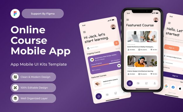 在线课程移动应用APP UI KIT (FIG)