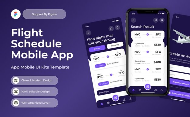 飞行计划航班计划移动应用APP UI KIT (FIG)