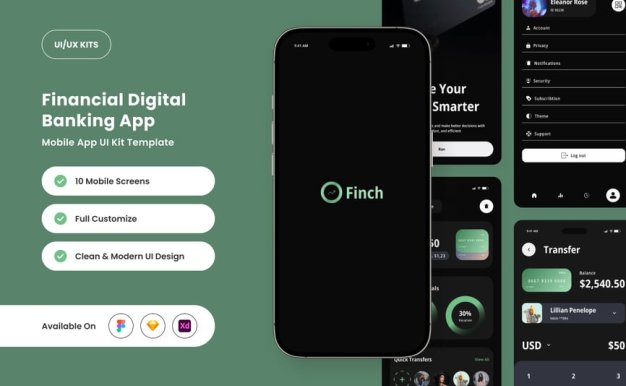 金融科技和个人理财的应用APP UI KIT (FIG,SKETCH,XD)