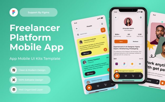 自由职业者平台移动应用APP UI KIT (FIG)