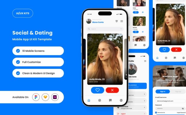 优雅而极简的社交约会应用APP UI KIT (FIG,SKETCH,XD)