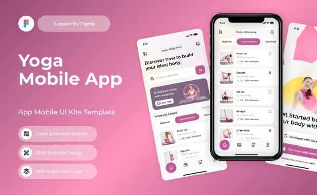 瑜伽移动应用APP UI KIT (FIG)