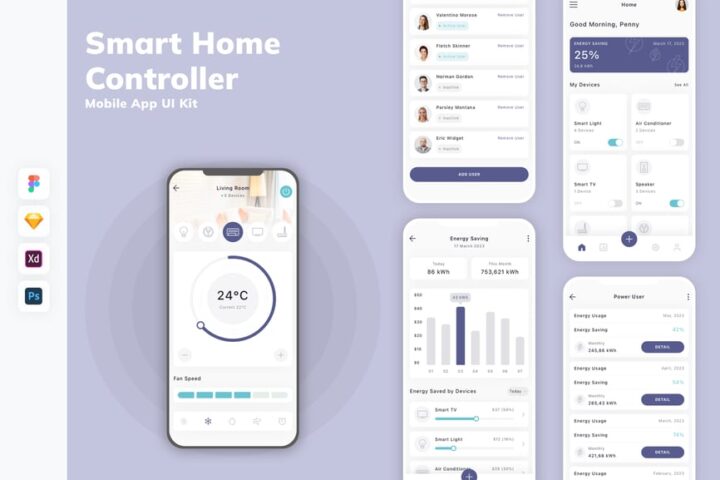 智能家庭控制器移动应用APP UI KIT (SKETCH,FIG,XD,PSD) – 蜜芽设计 – 优质平面设计资源素材免费下载