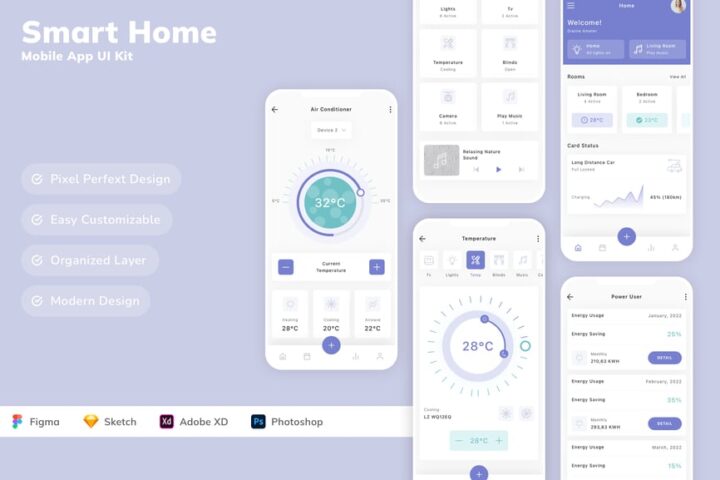 智能家庭移动应用 APP UI KIT (SKETCH,FIG,XD,PSD) – 蜜芽设计 – 优质平面设计资源素材免费下载