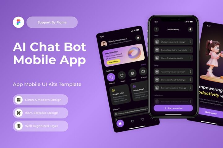 AI 聊天机器人移动应用APP UI KIT (FIG) – 蜜芽设计 – 优质平面设计资源素材免费下载