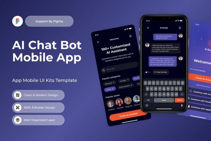 AI好友-AI聊天机器人移动应用APP UI KIT (FIG) – 蜜芽设计 – 优质平面设计资源素材免费下载
