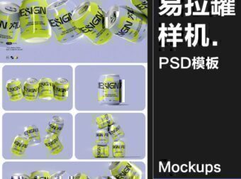 5款迷你听装饮料汽水苏打水果汁小罐易拉罐产品包装样机PSD模板素材