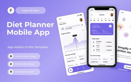 用餐 – 饮食计划者移动应用 APP UI KIT (FIG)