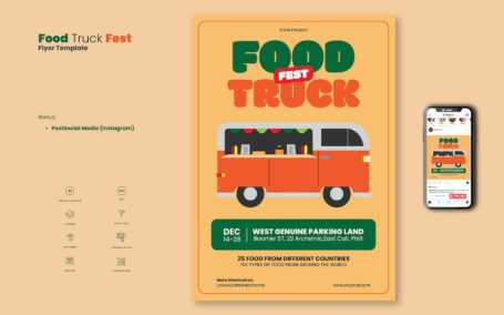 美食餐车节日活动海报模板 (AI,EPS)