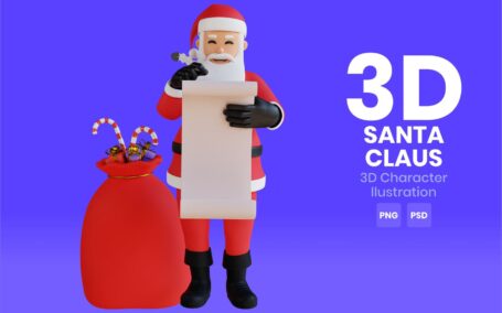 圣诞老人3D角色插图(PSD,PNG)