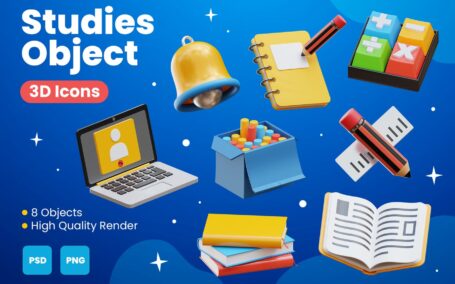 学习工具3D概念模型插画 (PNG,PSD)