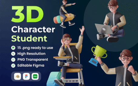 Blender学生学校元素3D插画元素 (FIG,PNG,Blend)