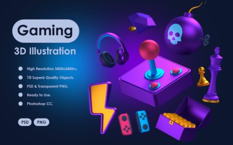 3D游戏风格插画素材包 (PNG,PSD)
