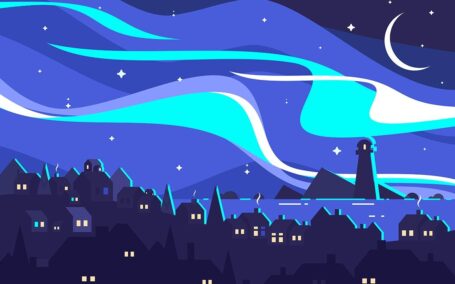 北极光景观矢量插画 (EPS)