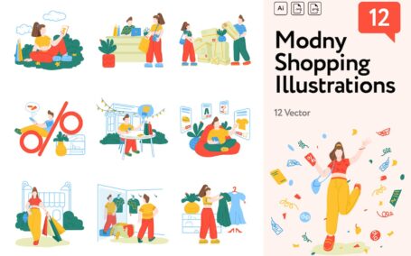 高端时尚清新多用途的购物市里插图插画大集合-AI, EPS, PNG, SVG