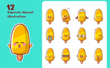 可爱的冰棒贴纸插图套装 (AI,EPS,JPG,PNG)