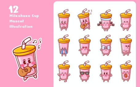 可爱奶昔杯贴纸插图套装  (AI,EPS,JPG,PNG)