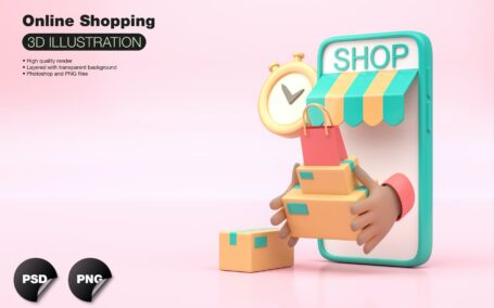 在线购物3D概念插画 (PNG)