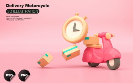 快递外卖摩托车3D插画 (PNG)