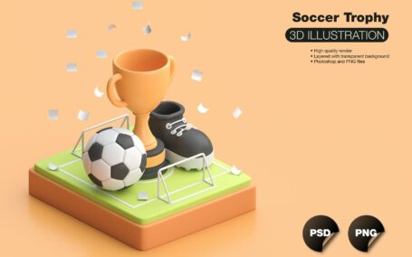 3D球场足球奖杯插画 (PNG)