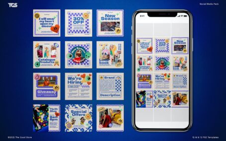 时尚高端清新复古可爱风格Instagram社交媒体banner海报设计模板-AI,PSD