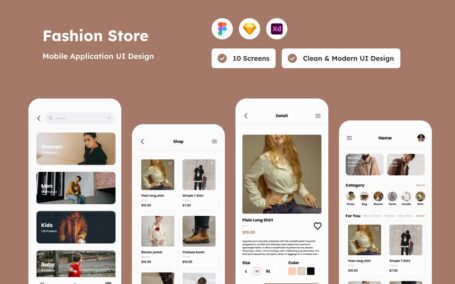 时尚商店移动应用APP UI KIT (FIG,SKETCH,XD)