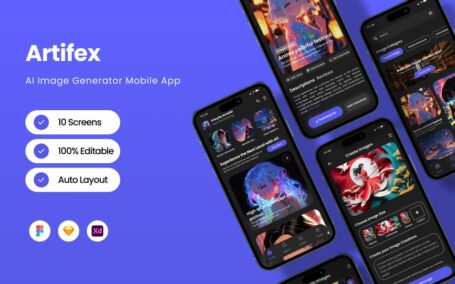 人工智能图像生成器移动应用APP UI KIT (FIG,SKETCH,XD)