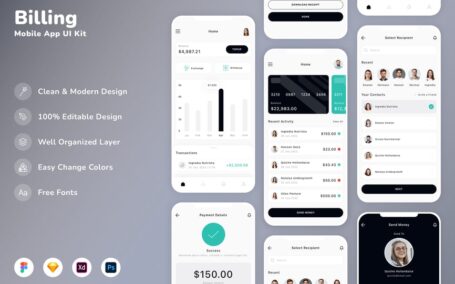 计费移动应用 APP UI KIT (SKETCH,FIG,XD,PSD)