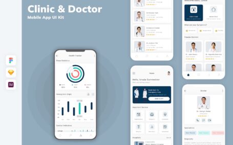 诊所和医生移动应用APP UI KIT (SKETCH,FIG,XD)