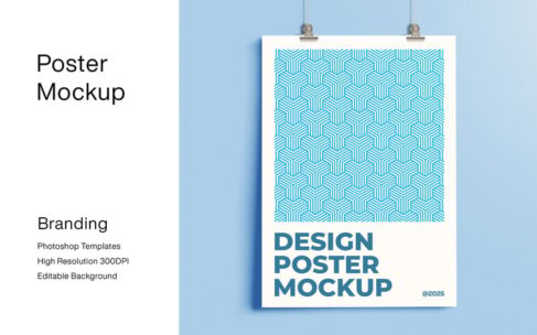 极简主义悬挂海报模型样机 (PSD)