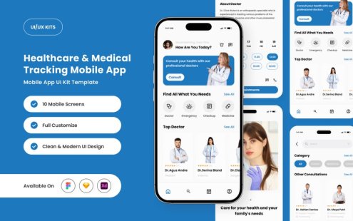医疗保健和医疗跟踪器移动应用 APP UI KIT (FIG,XD,SKETCH)
