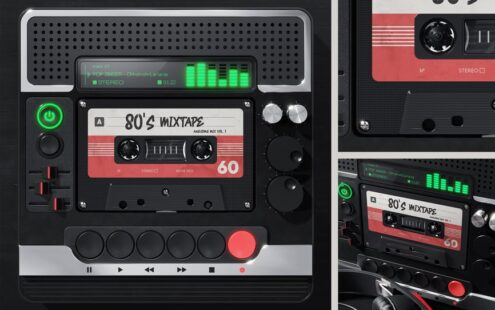 未来派玩家模型中的复古磁带盒样机 (PSD)