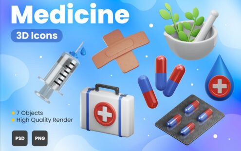 医疗相关3D概念模型插画 (PNG,PSD)