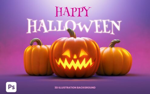 万圣节南瓜3D插图背景 (PSD,JPG)