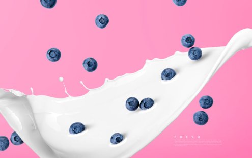 牛奶蓝莓水果海报设计模板 (psd)