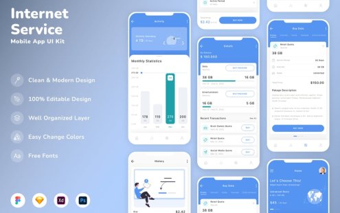 互联网服务移动应用APP UI KIT (SKETCH,FIG,XD,PSD)