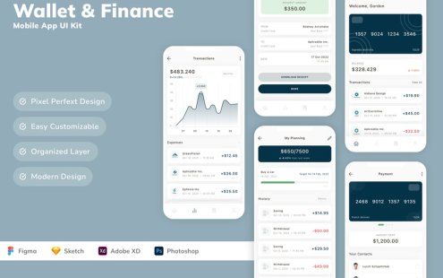 钱包和金融移动应用APP UI KIT (SKETCH,FIG,XD,PSD)