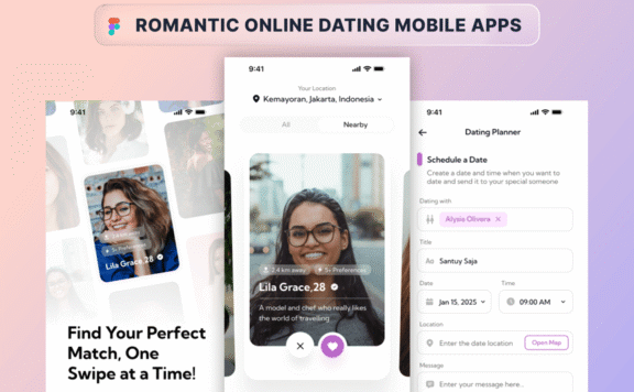 浪漫的在线约会移动应用APP UI KIT (FIG,PNG)